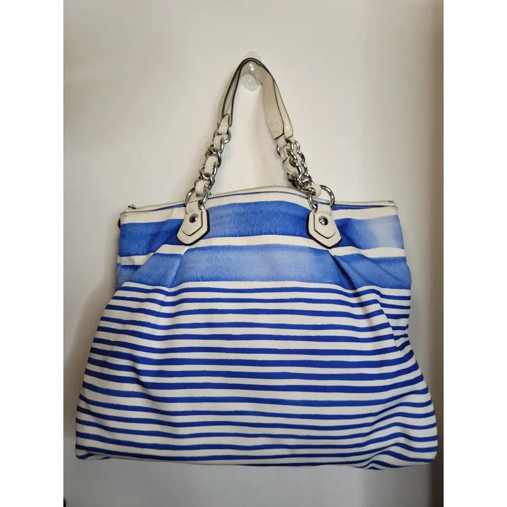 Coach Poppy Rocker Glam Nautical Stripe Tote w/ Wristlet Set